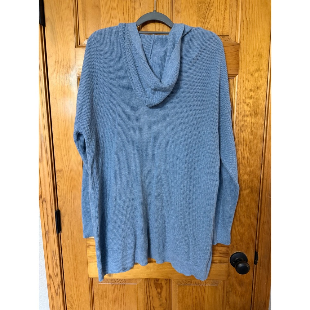 Christopher & Banks Women's XL Blue Waffle Knit Hooded Open Front Cardigan - Picture 8 of 8